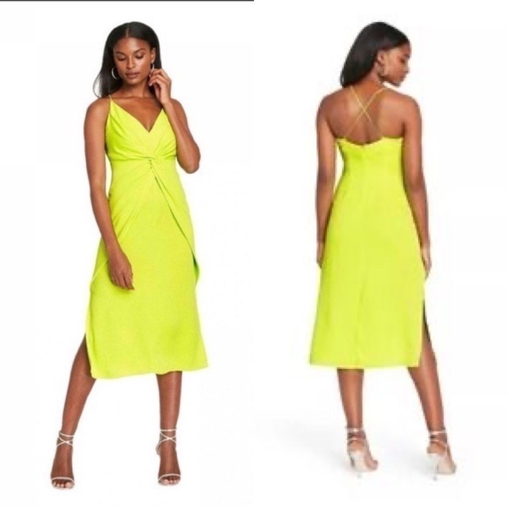CUSHNIE Lime Twist Front Satin Midi Dress XXL - Picture 5 of 6